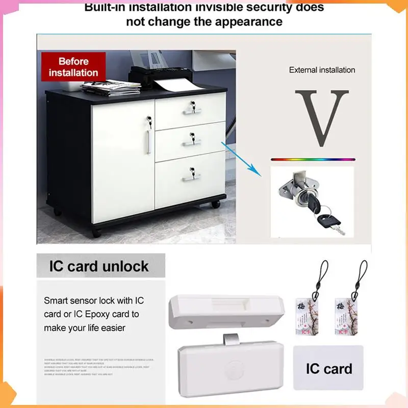 B94A 2X Smart Tuya Drawer NFC Sensor Lock Keyless Invisible No Hole File Cabinet Lock Wardrobe Locks APP Bluetooth Switch