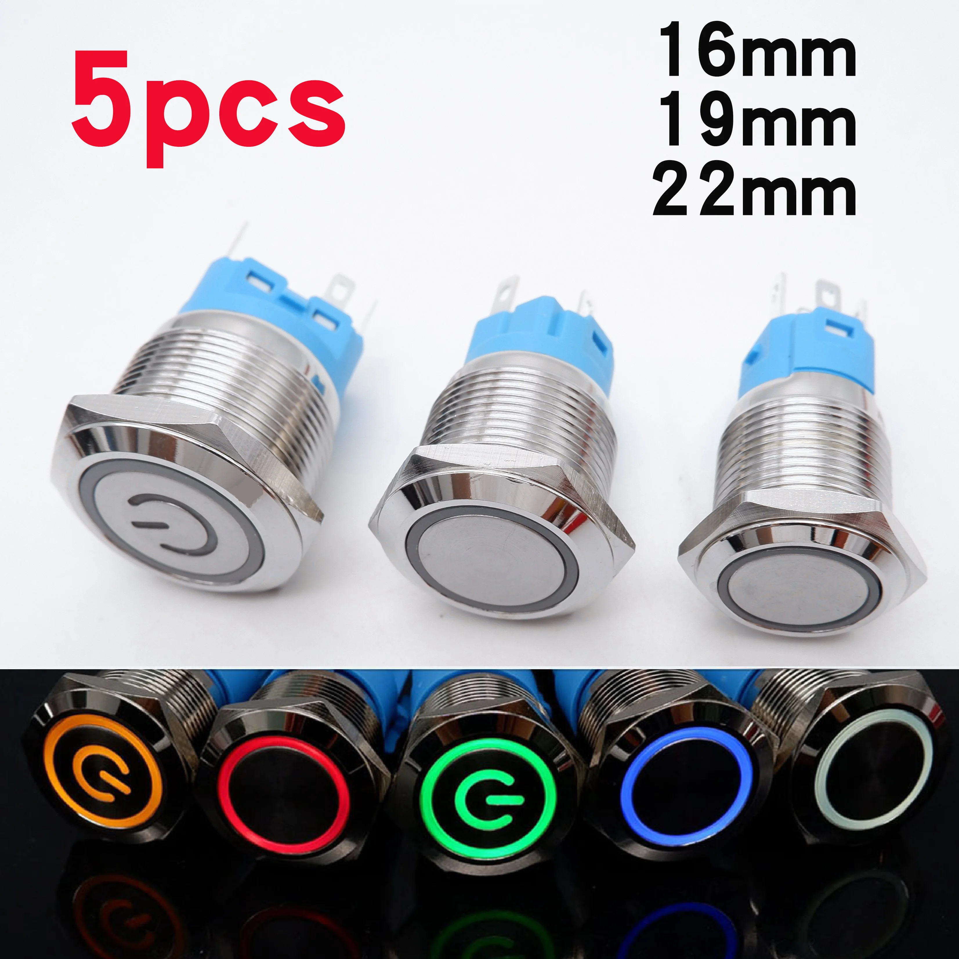 

5PCS 16/19/22mm Metal Push Button Switch Power LED Car Start Stop Buttons Self-reset Latching5V 24V Self-Locking On Off 1NO1NC