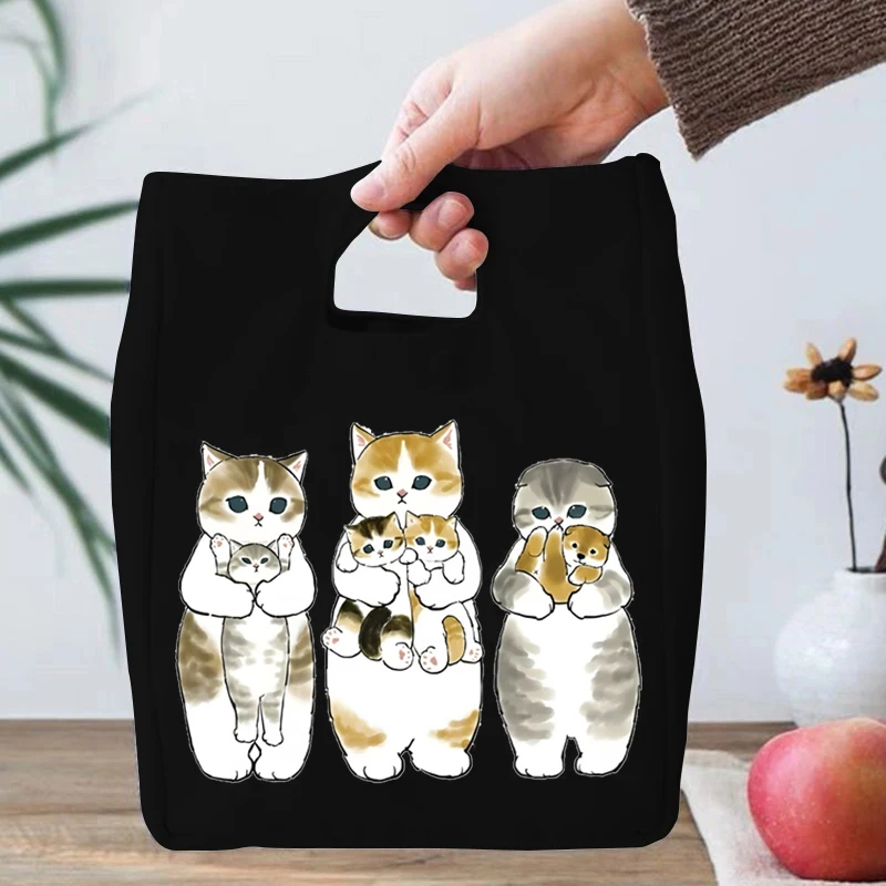 Cartoon Anime Cat Series Insulated Lunch Box Handbags Insulation Cooler Bento Pouch School Student Office Women Men Lunch Bag