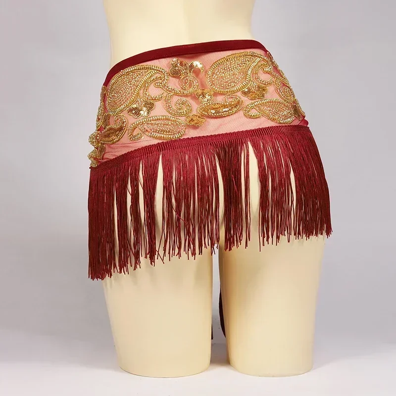 Women New Beads Embroidery Tribal Belly Dance Belt Bellydance Tassel Hip Scarves for Performance