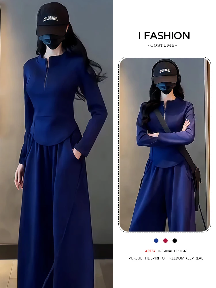 

Ele Long Sve Women's Outfit Two-Piece Set High Waist Wide Leg Pants Versatile Busin Casual Faion Autumn Collection