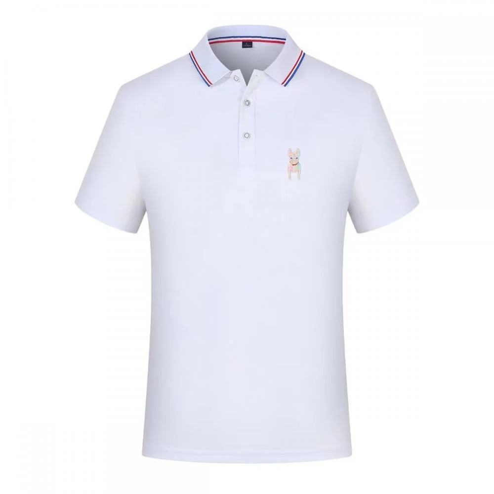 Polo con estampado de Bulldog Francés para hombre, cuello a rayas, manga corta, informal, transpirable, de secado rápido, para amantes de los perros, uso diario