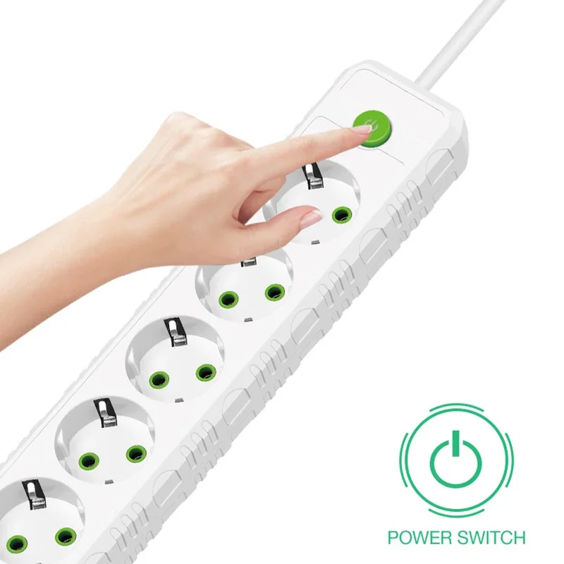 Multiprise EU Plug avec 3 ports USB, multiprise AC, rallonge de 2m, prise électrique, filtre réseau 4/5 W, 3, 2500