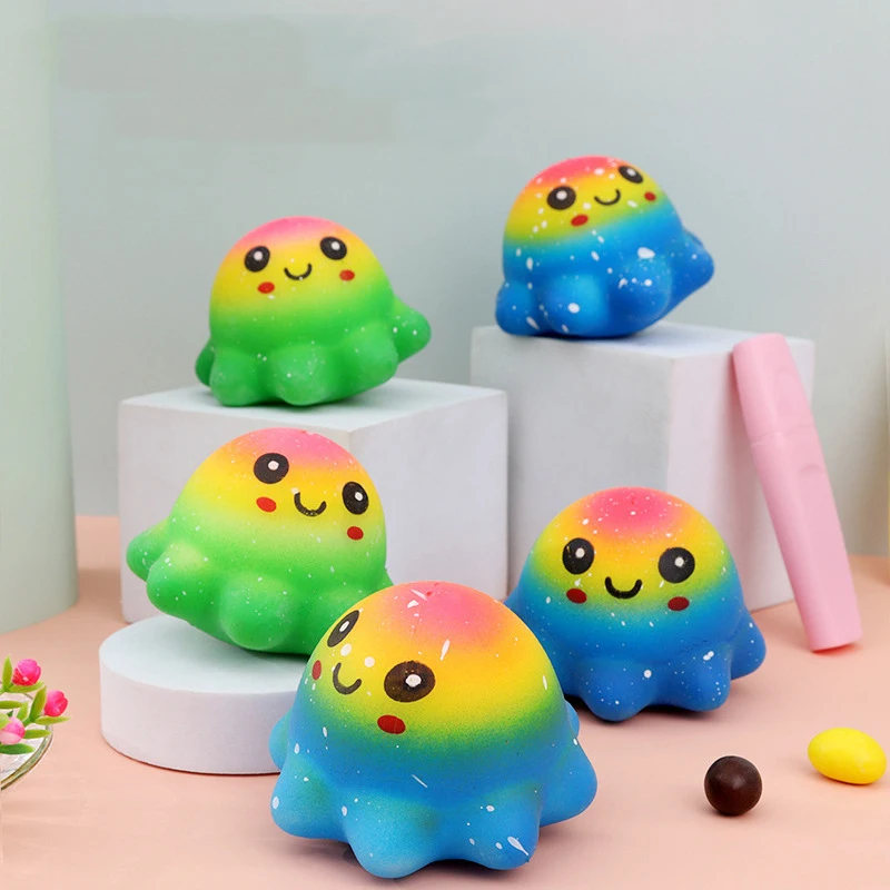 Kawaii Colorful Octopus Cure Stress Decompression Vent Girl Kids Toy TPR Fidgeting toy Stress ball Party Game Birthday Present