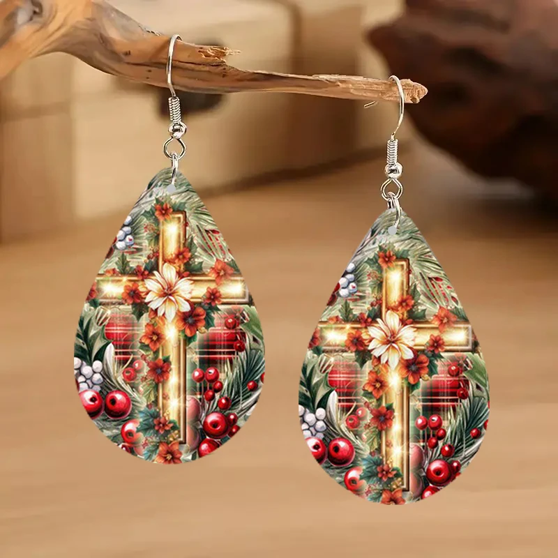 SOMESOOR عيد الميلاد المهد الدمعة القرط ولادة يسوع الطفل ليلة المقدسة طباعة قطرة خشبية استرخى مجوهرات هدايا الجمعة الجيدة #4