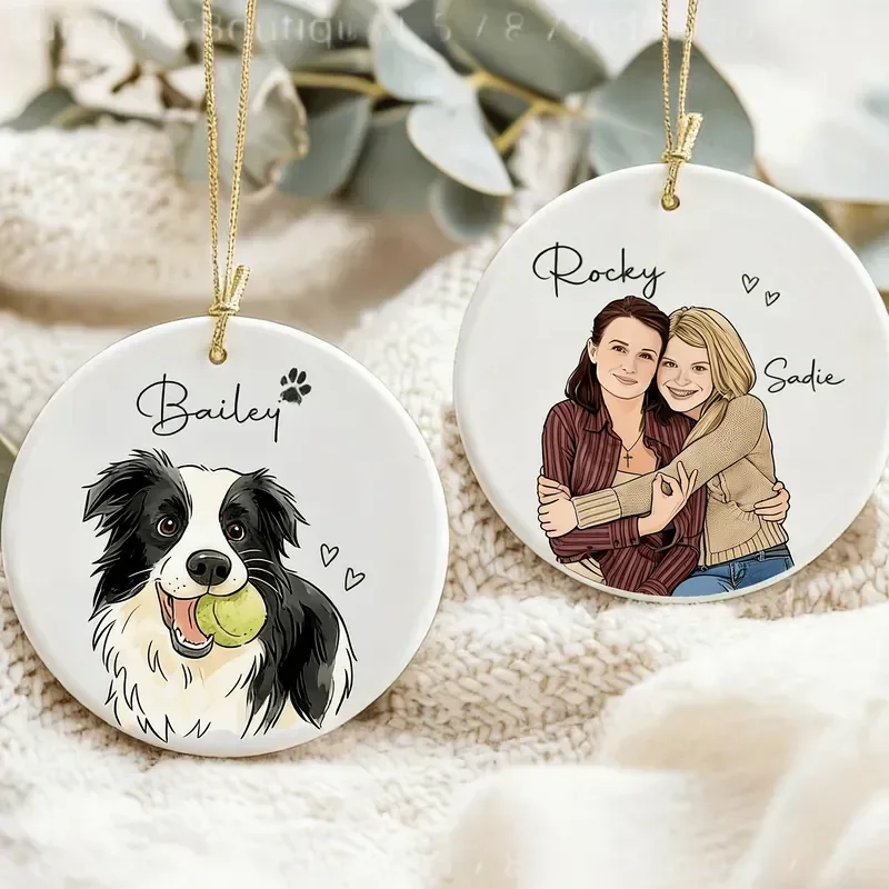 Custom Watercolor Pet Photo Ornament Personalized Memorial Keepsake for Dog Cat Loss Gift Hand Painted Style Christmas Tree
