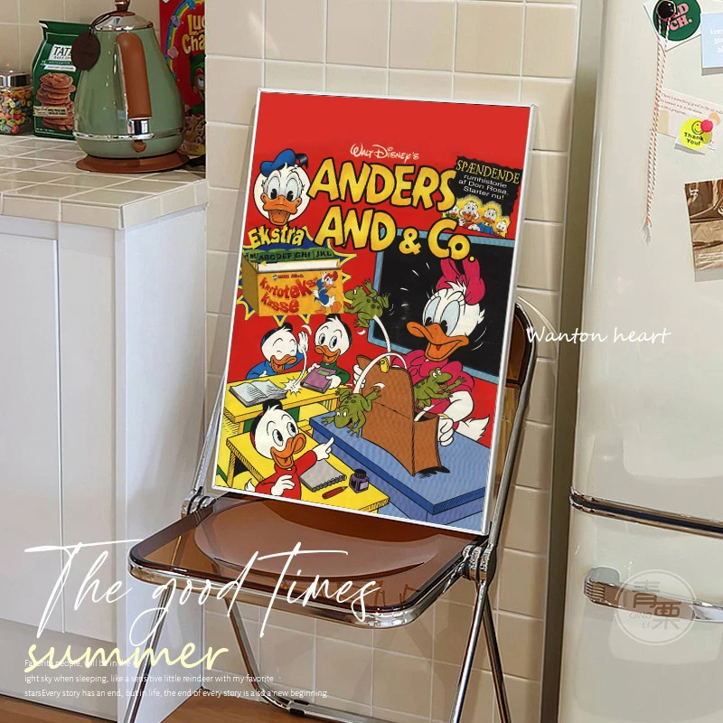 

MINISO American retro cartoon Mickey Donald Duck bedroom sofa background wall decoration canvas painting