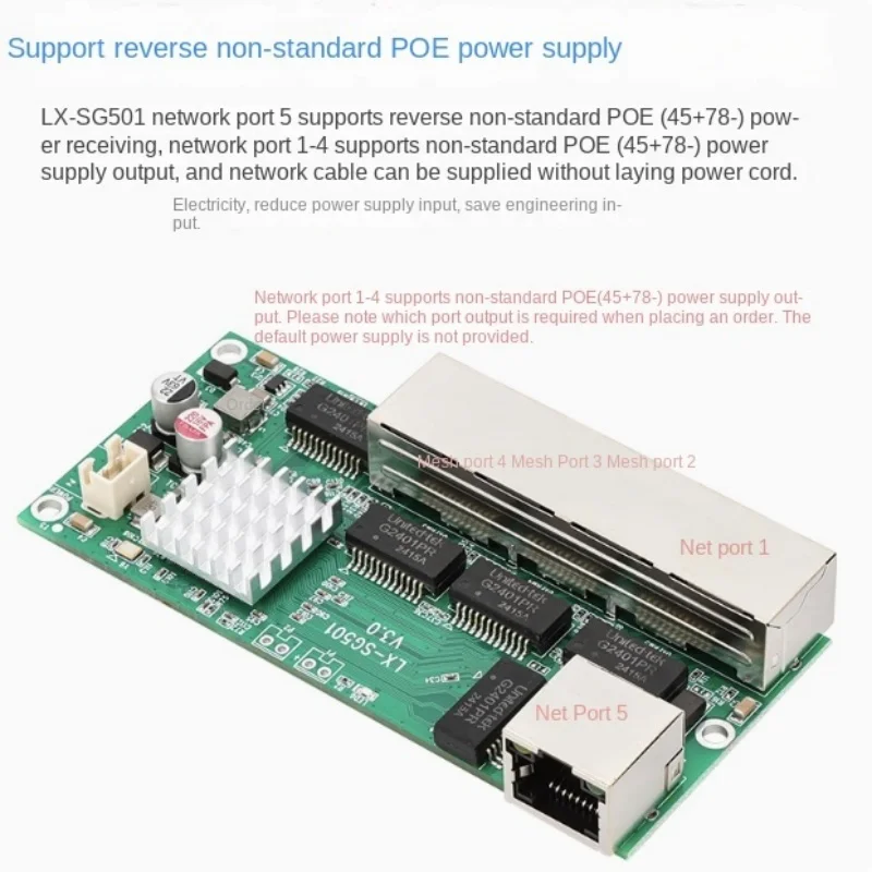 Full Gigabit Switch Module Mini 3/4/5 Port Reverse POE Powered Ethernet Industrial Grade PCB Bare Motherboard