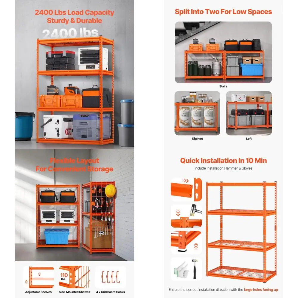 

4-Tier 2400 lbs Capacity Heavy-Duty Adjustable Metal Storage Shelves, 20x40x60, Orange for Industrial, Kitchen, and Basement Use