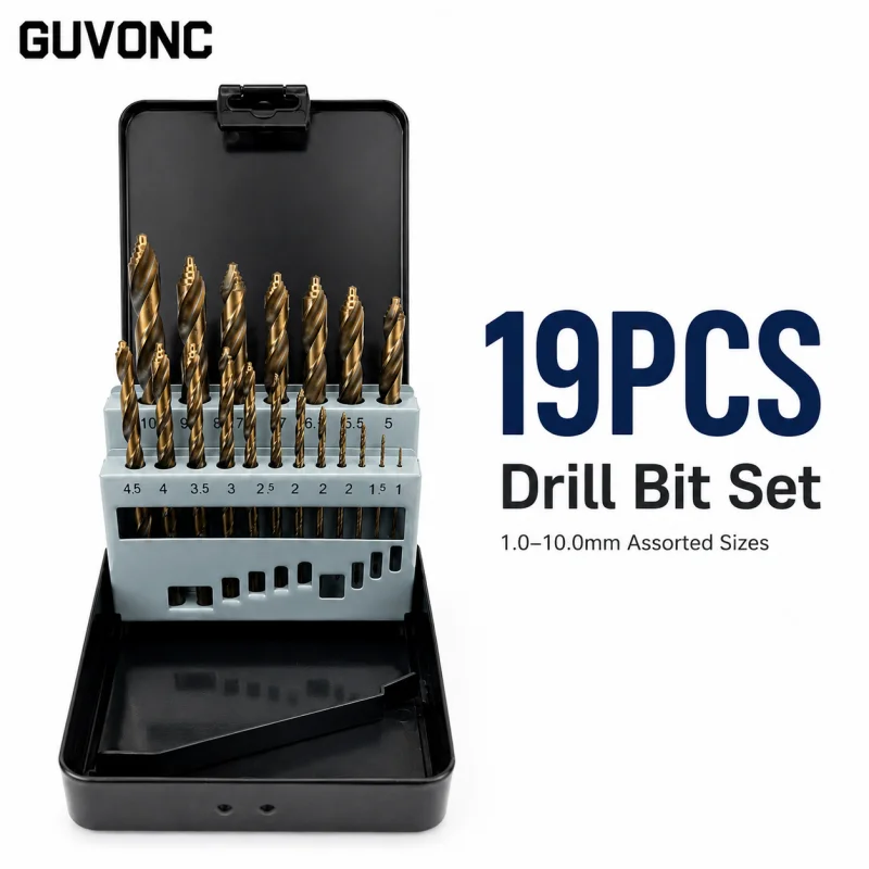 19本組-1‑10mm-ツイストドリルビットキット-収納ケース付き-フラットシャンク-チタン製ドリルビット-木材-アクリル-diy作業用