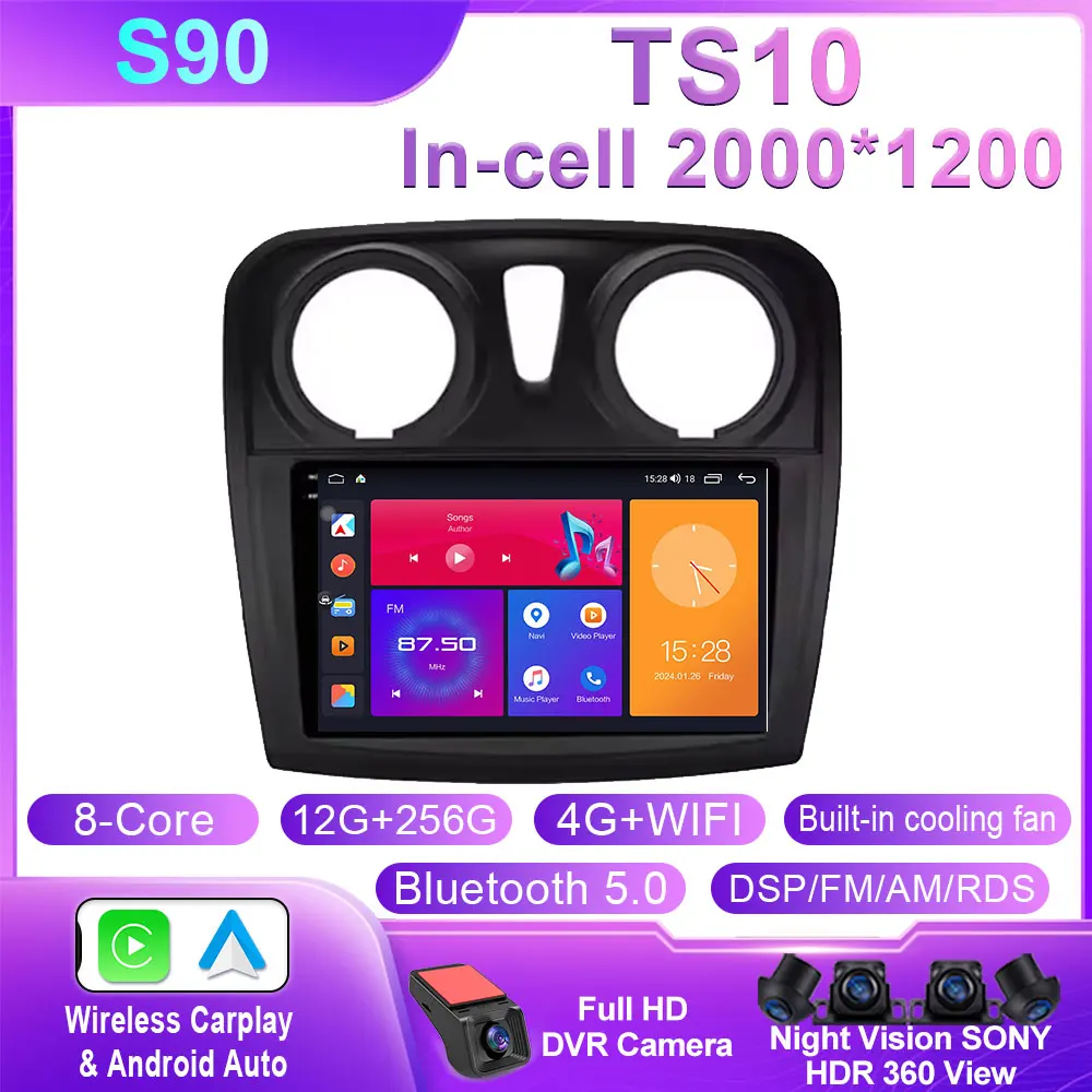Android 14 Carplay Auto Voor Renault Logan 2 Sandero 2 2012-2016 2017 2018 2019 Autoradio Multimedia Speler stereo GPS WIFI DPS