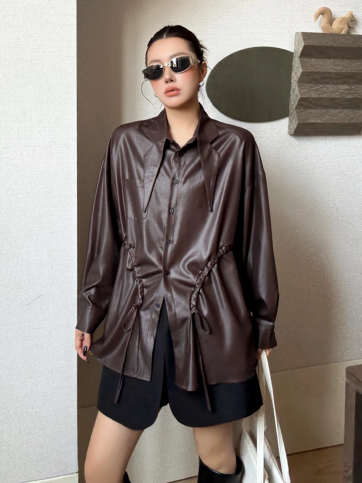 

Модная женская рубашка с заостренным воротником, весна 2026, приталенная, стильная, повседневная, свободного кроя, из полиэстера, с длинным рукавом