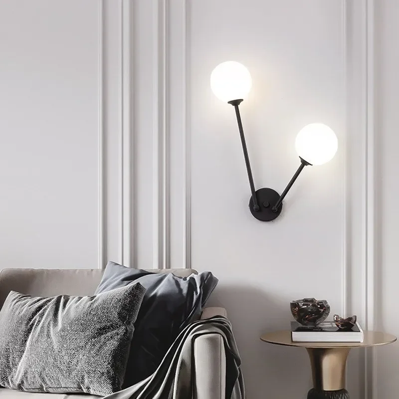 Imagem -02 - Nordic Golden Black Wall Bracket Balão de Vidro Leve Lâmpada de Cabeceira Sala de Estar Corredor Hotel Home Decor Interior Lâmpada Sconce