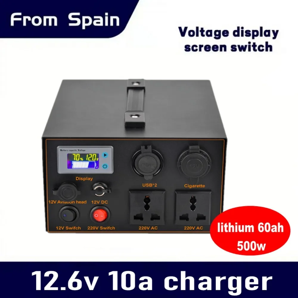 60AH 220V 500W Portable Power Station Pure Sine Wave Socket Rechargeable Lithium Battery Pack for Camping Backup Power Supply