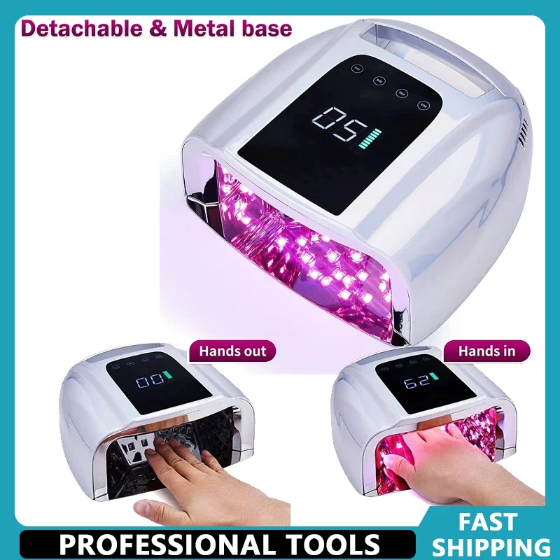 

96W Mirror Reflective Nail Lamp with Metal Pad Cordless Manicure Dryer Wireless UV Light for Nails Rechargeable Nail UV LED Lamp