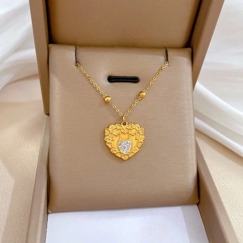 OIMG 316L Stainless Steel Gold Silver Color Fashion Simple Heart Geometric Pendant Necklace For Women Girls No Fading Jewelry