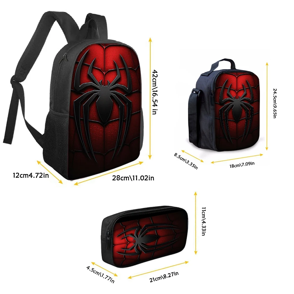 3PCS Dark Spider Print Backpack Set | Roomy Casual Backpack with Matching Clutch & Tote Bag, Perfect for Daily Outings & Travel