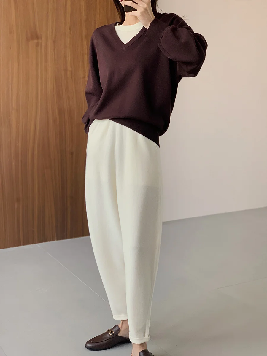 

Duetto Double-Sided Knitted Woolen andmother Pants 9-Length Soft And Smooth High Waist Commute Sle Casual Trousers