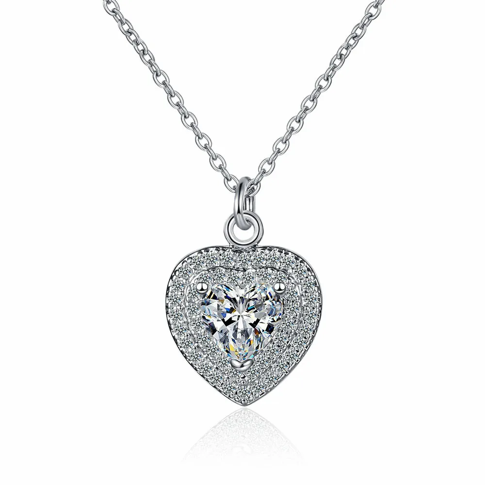 925 Sterling Silver Heart Zircon Pendant Female Necklaces For Women Luxury Jewelry Accessories Wholesale Jewellery Argent 925