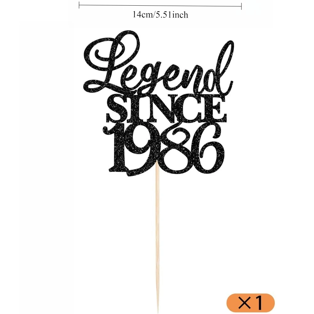 1 Packung „Legend Since 1986“ Kuchenaufsatz mit Glitzer, „Forty Cheers to 40th Birthday“ Kuchendekoration für den 40. Geburtstag – Detail 2