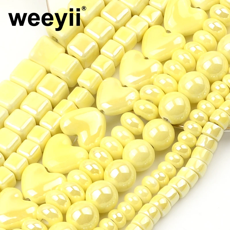 Hot sale Light Yellow Series Square,Heart,Ceramic Beads For Jewelry Making Necklace Bracelet Diy Spacer Beads Handmade