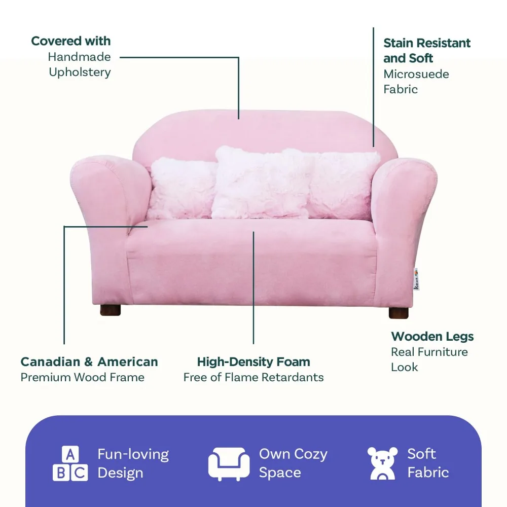 Estofamento de microcamurça macia, assento ergonômico e acolchoado, sofás infantis