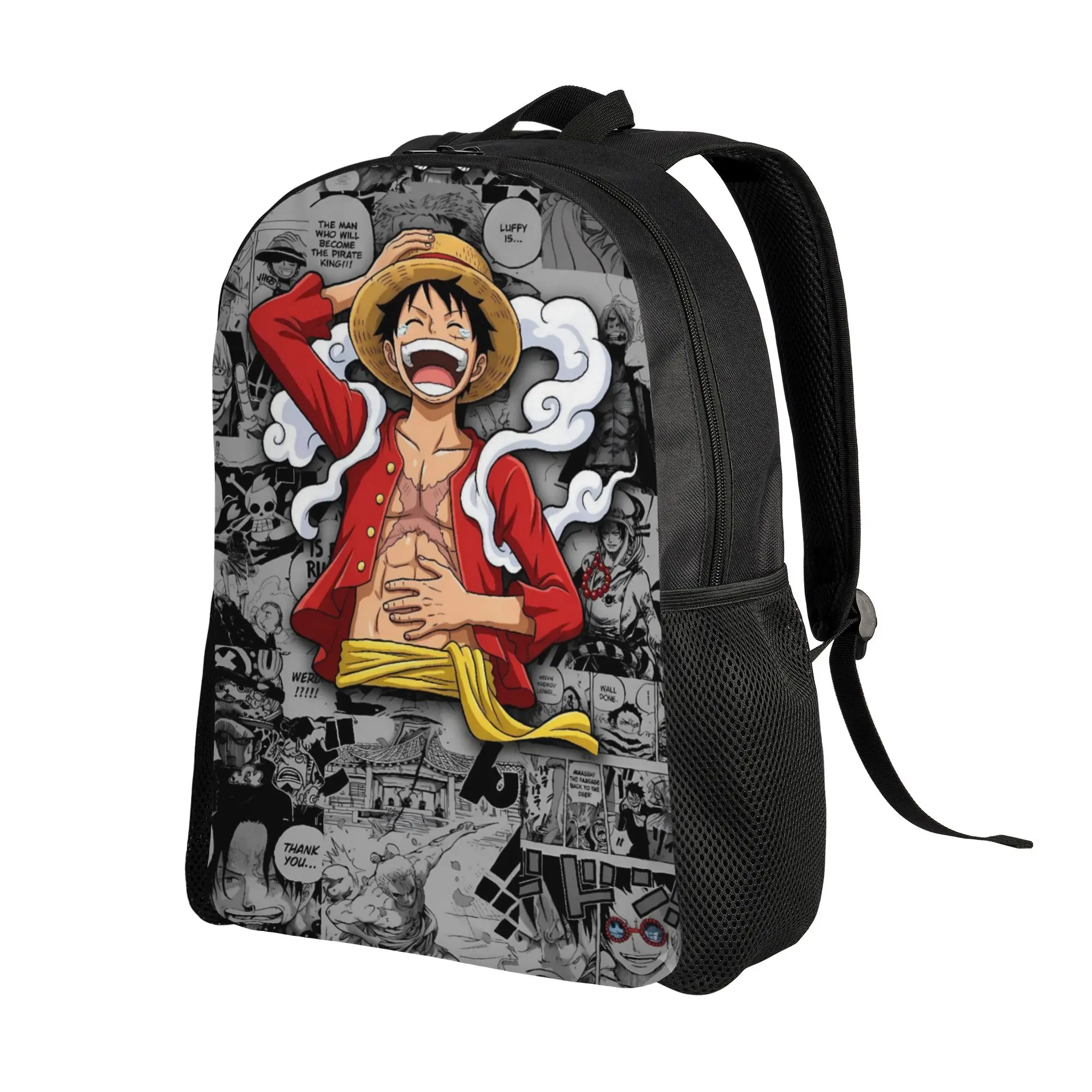 Luffy Black Sketch Anime Backpack Ones Pieces Outdoor Style Backpacks Male Designer Print School Bags Kawaii Rucksack