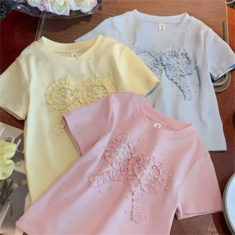 

2026 New Summer Korean Version Children's Loose and Versatile Top Base Shirt Girls' Short Sleeved T-shirt