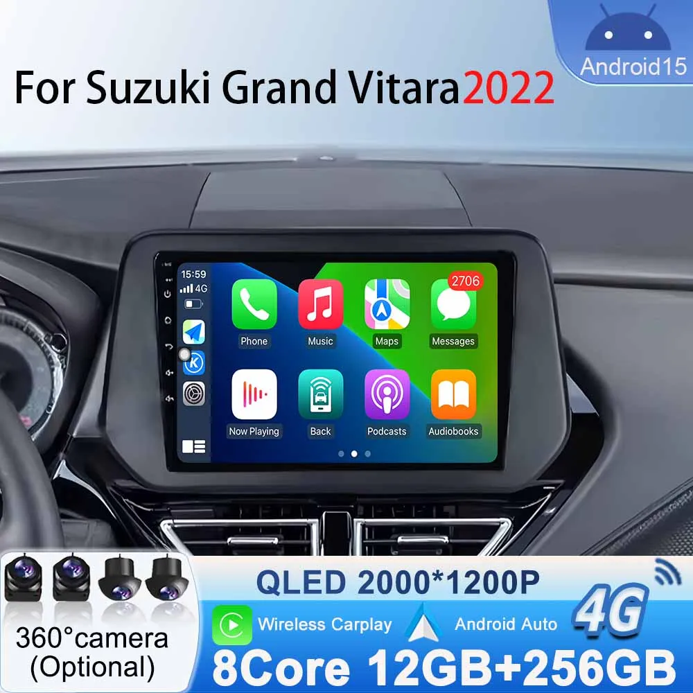 

For Suzuki Grand Vitara 2022 Car Radio Stereo Android Auto GPS Navigation Video Multimedia Player Wireless Carplay Android 15 BT