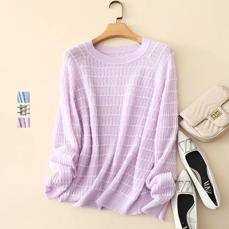 

masigoch autumn winter korean fashion 7gg knit luxury 100% cashmere striped loose sweaters