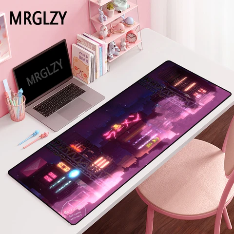 Неоновый коврик для мыши MRGLZY, большой размер, розовый, для геймеров — внешний вид товара