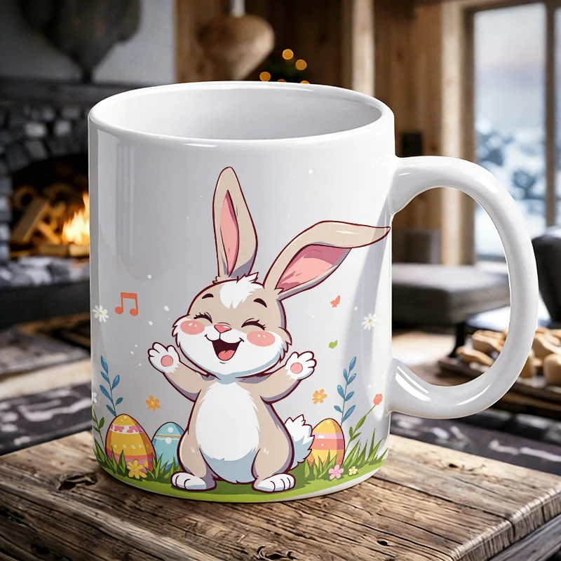 

Happy Dancing Rabbit Easter Egg Ceramic Cup, Coffee Cup, Milk Cup, Office Tea Cup, Drinking Cup, Fade-Resistant,Gift for Friends