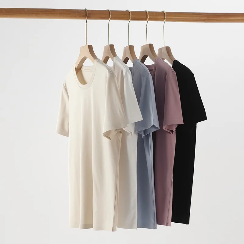 2025 Summer Cool Silk Mercerized Cotton T-shirt Women's T-shirt With Short Sleeves And O-Neck