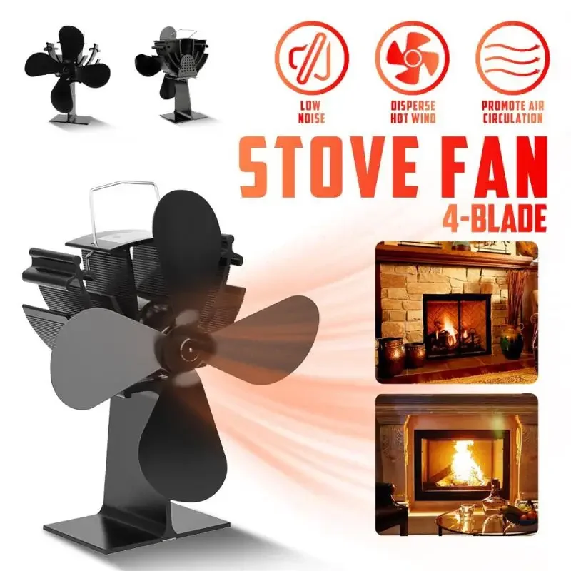 

4 Blades Fireplace Stove Fan Eco-Friendly Heat Powered Fireplace Fan Winter Warmer Stove Fan For Home Fireplace Log Wood Burner