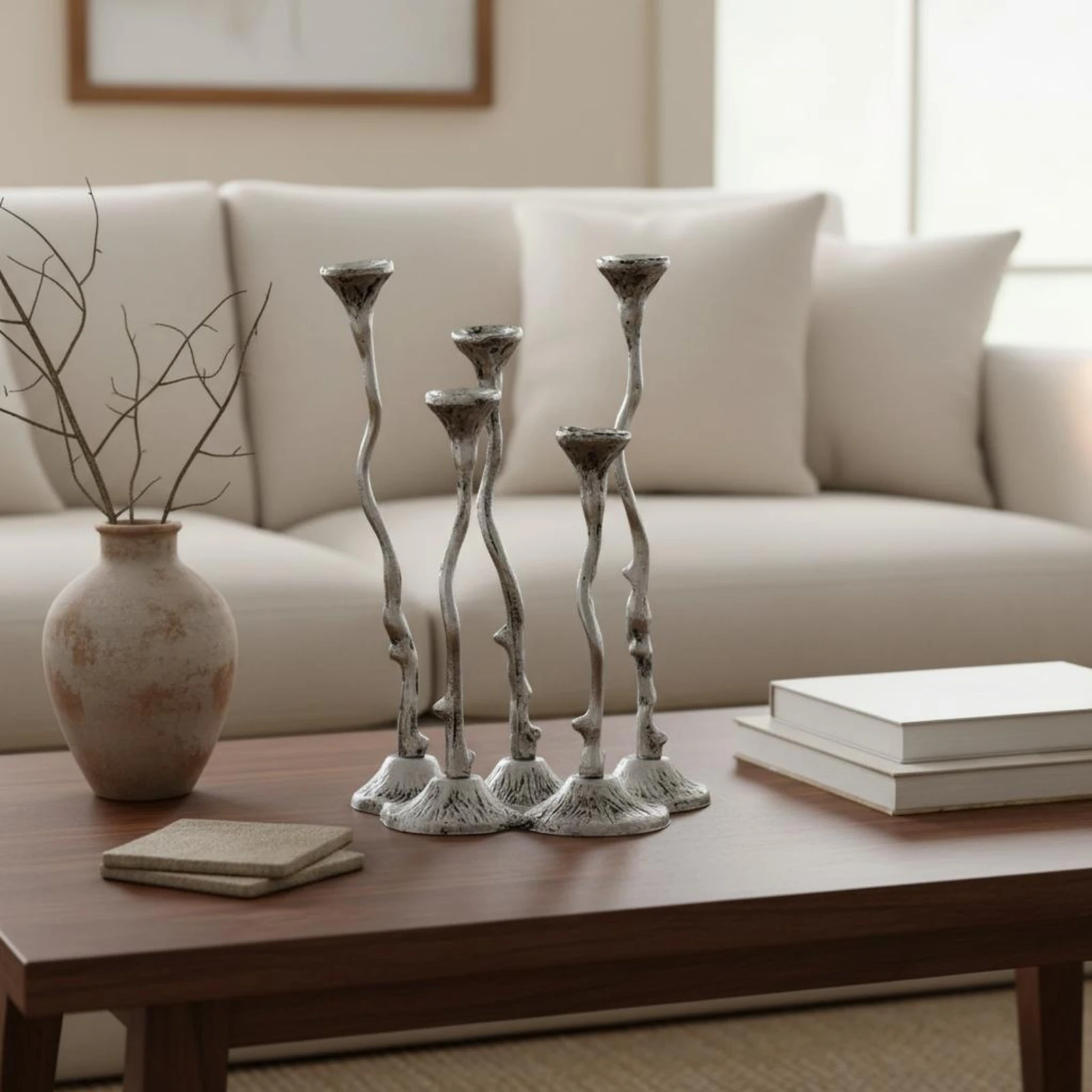 Sculptural 5-arm Candlestick Premium Metal Branch-like Candelabra Wohnaccessoire Easy to Assemble for Table Decor