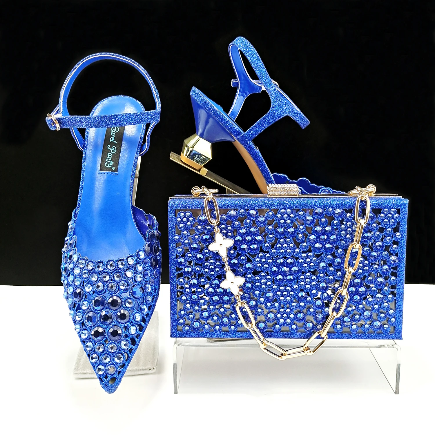 

QSGFC Nigerian Design Evening Party Shoes And Bag Set Lucky Star Bag With Elegant Pointed Tip Women Shoes