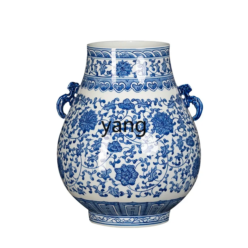 CX  Blue and White Porcelain Retro Ornaments Flower Arrangement Home Living Room Blessing Tube Decoration