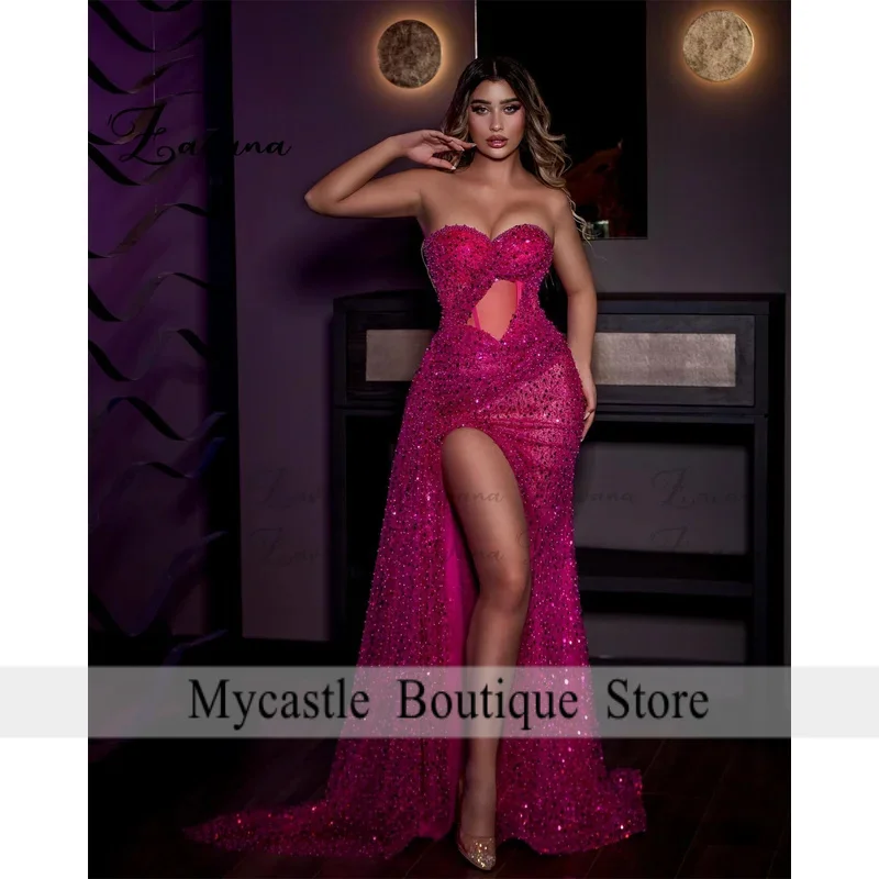 Abito da sera senza maniche bling con spacco con paillettes a tromba con pieghe ritagliate abito da festa formale Vestido De Noche personalizzato