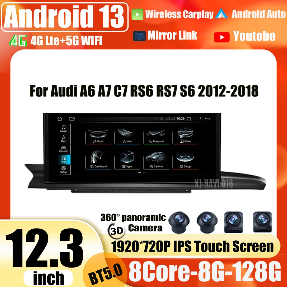 

For Audi A6 A7 C7 RS6 RS7 S6 2012-2018 Player Android 13 Car Radio Multimedia Stereo Carplay Auto 12.3 Inch GPS Navigation BT