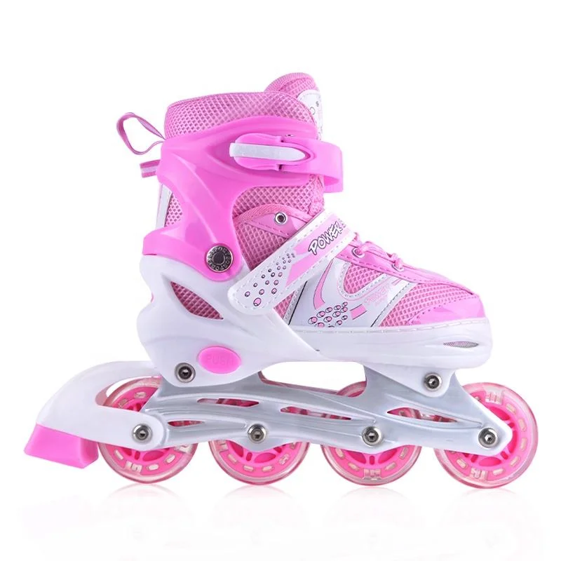 Fabrikpreis Günstige Kinder Kinder Quad Inline Rollschuhe 4-Räder verstellbare Inline-Skates LED-Licht Jungen Mädchen Rollschuhe