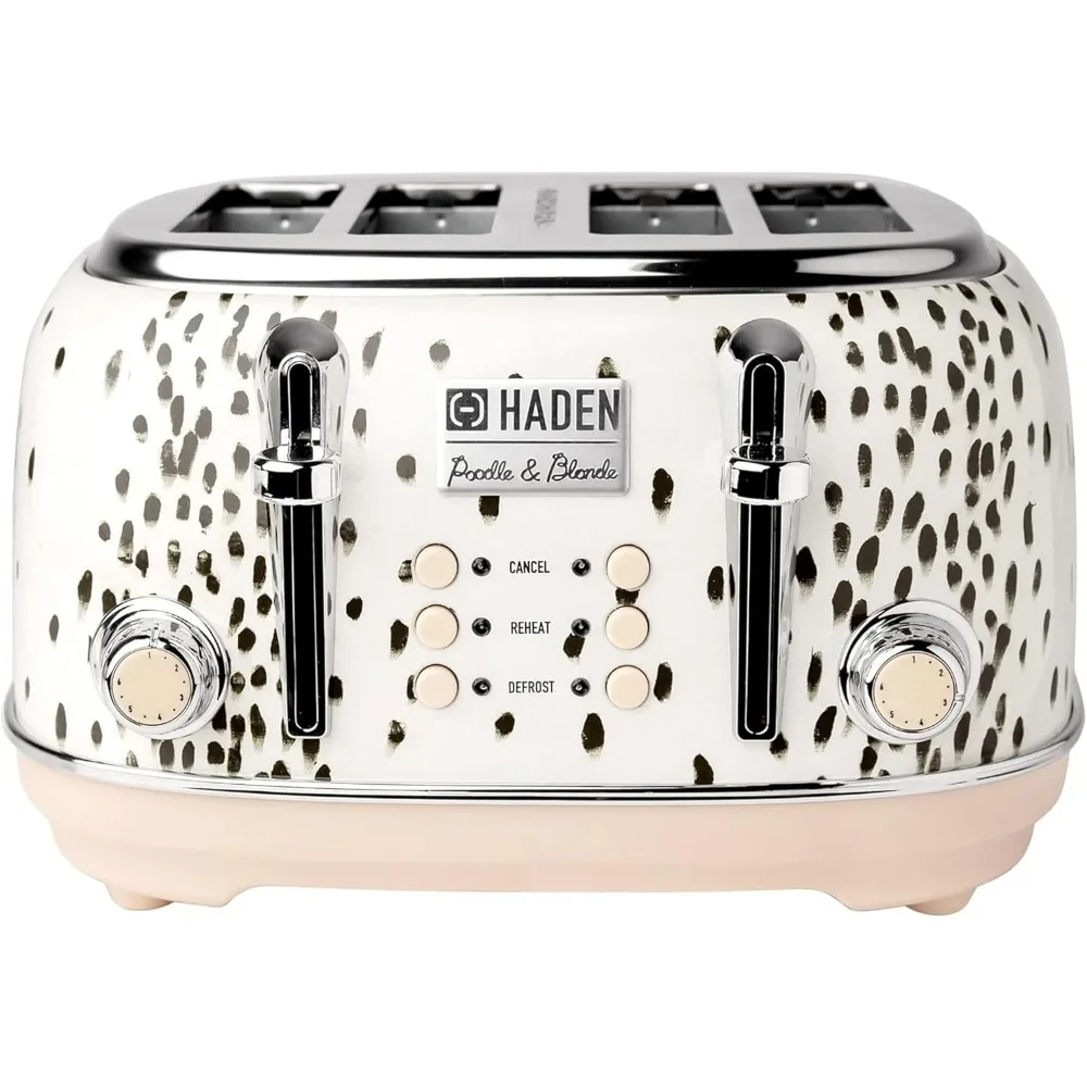 4 Slice Toaster, Blonde Stainless Steel, with Wide Slots, 6 Browning Control, and Removable Crumb Tray, Pale Pink/Chrome