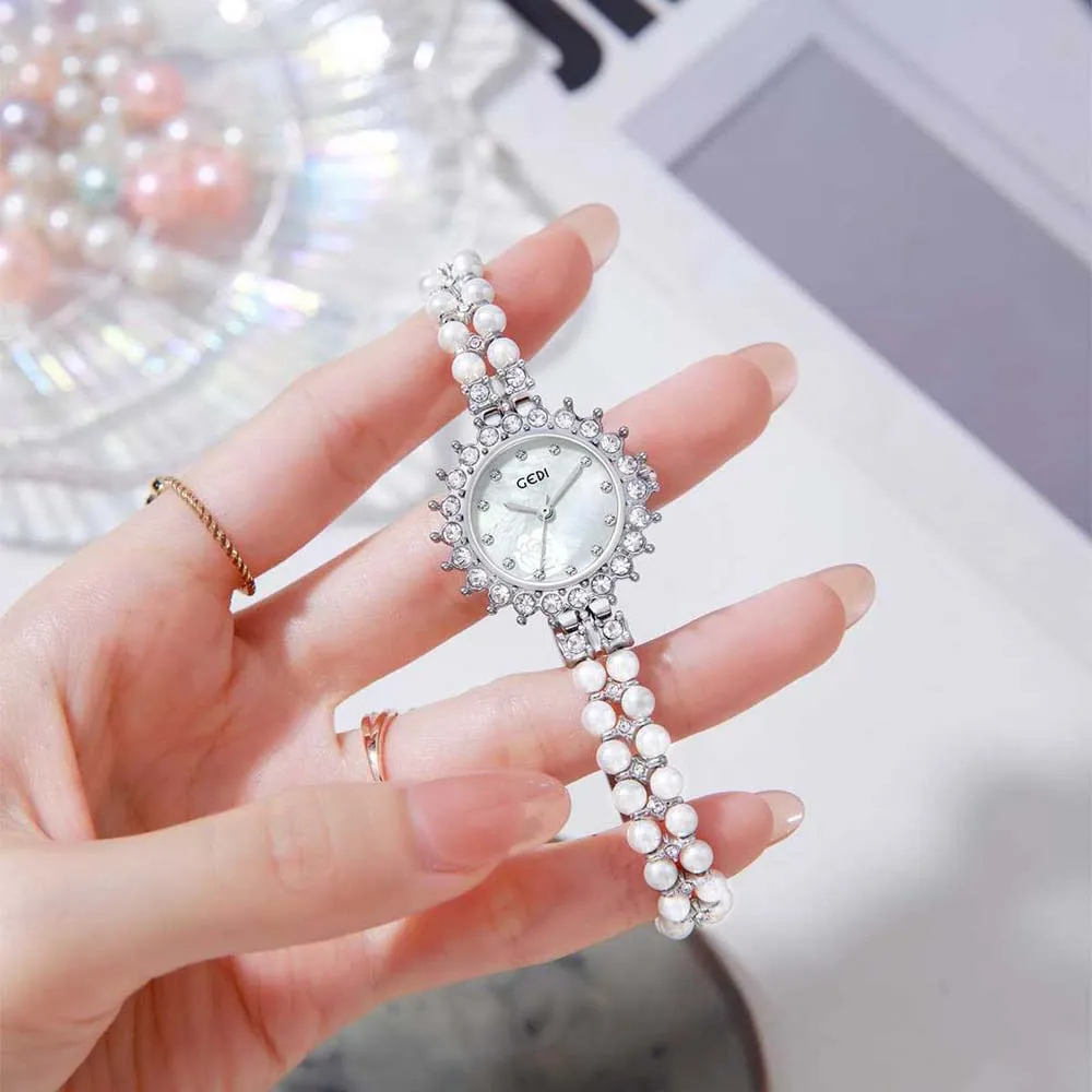 

Роскошные женские часы GEDI с перламутровым цветочным принтом, изящный элегантный жемчужный браслет, часы женские наручные reloj para mujer