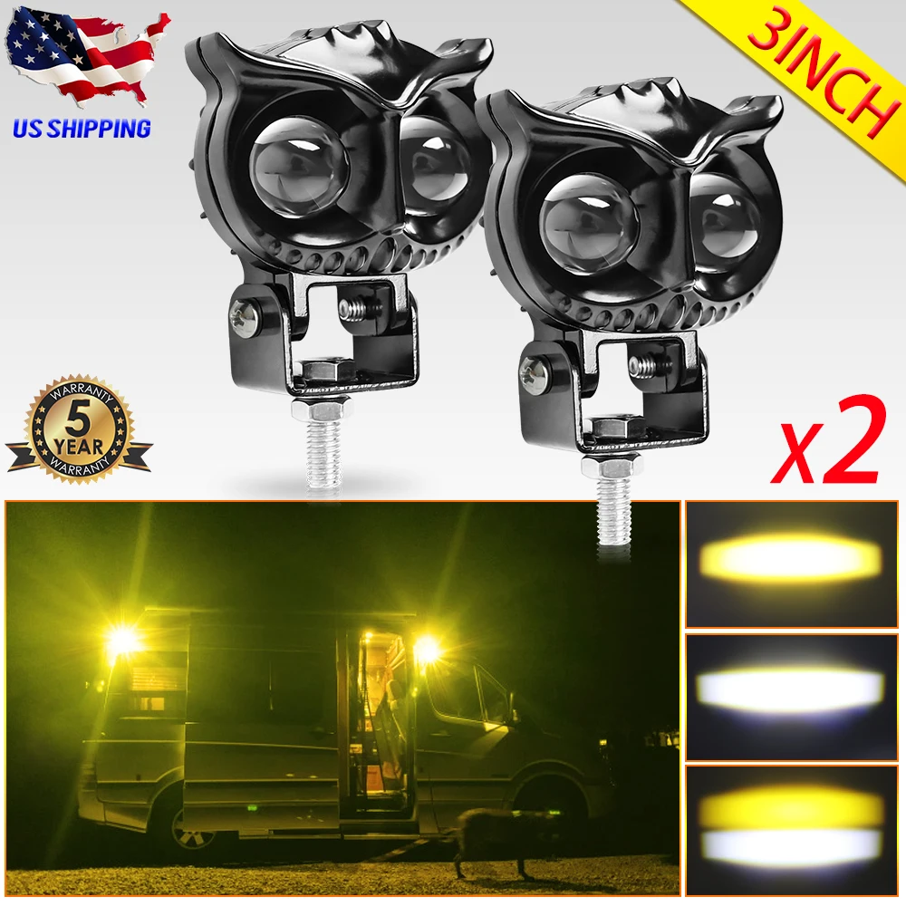 

HAOLIDE 3 Inch Owl LED Work Light Dual Color Headlight Driving Assistance Fog Lights for Car Dirt Bike Motorcycles 12V 24V