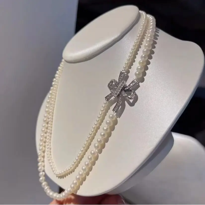 gorgeous double strands 5-8mm south sea white pearl necklace 17‘’ 18''