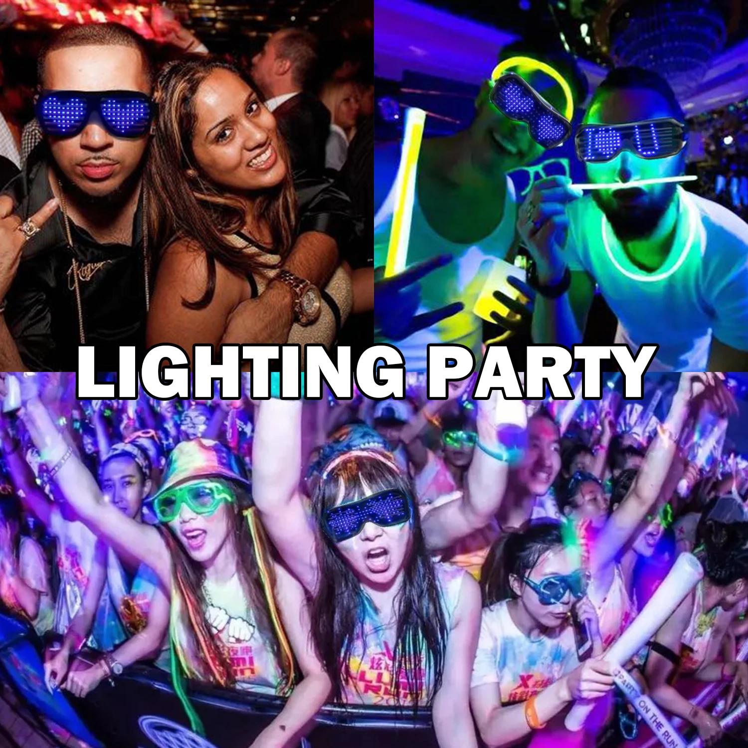 Leadleds Bluetooth RGB LED Luminous Glasses Eye Patch for Raves Festivals Costumes Flashing Display Messages Animation Drawings