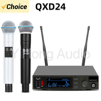 QXD24 600MHz True Diversity 2-Channels UHF Professional Wireless Microphone System Stage Performance Karaoke Metal Microphone