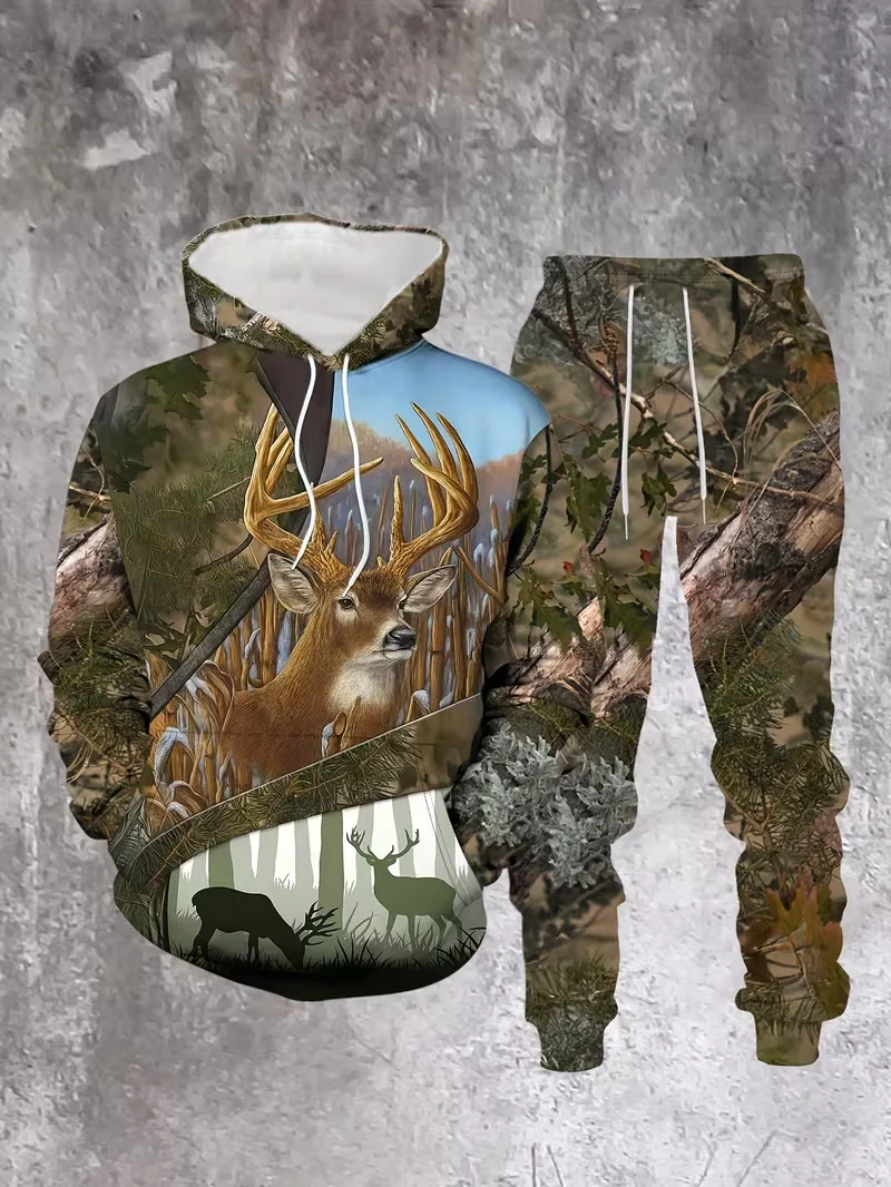 

﻿Hot-selling Camouflage Animal Hoodies For Man Suit Pants 3D Print Plant Series Sportswear Two-piece Casual Outdoor Sports Suit