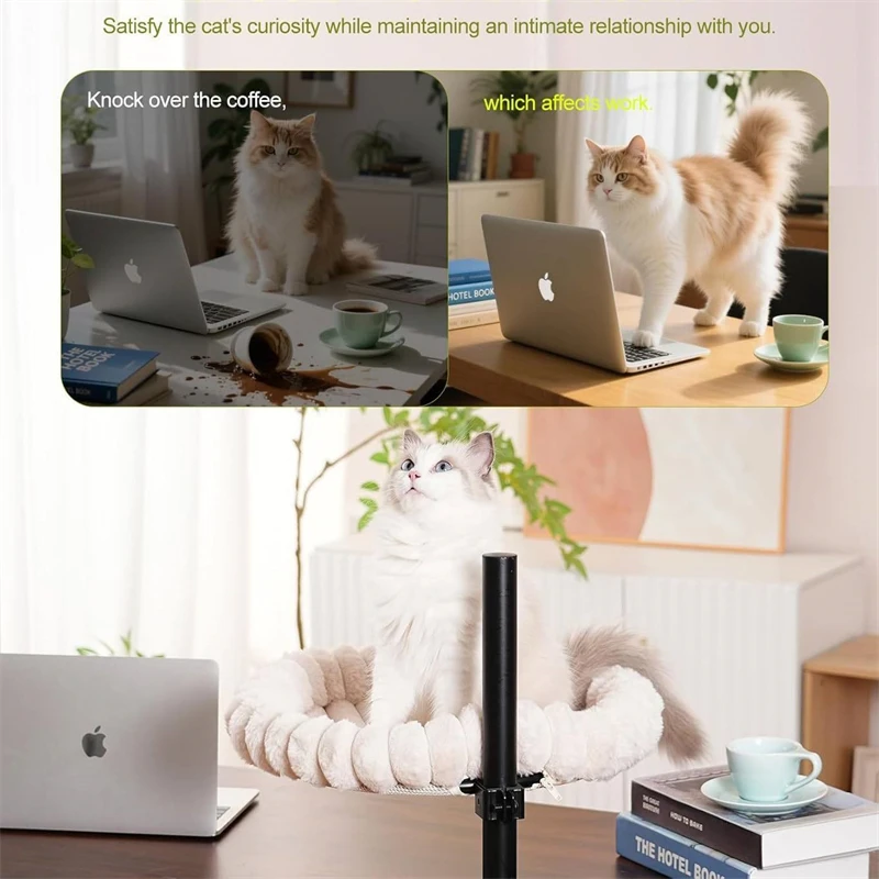 เตียงแมวแบบตั้งโต๊ะพร้อมฝาปิดนุ่มถอดออกได้และโครงเหล็ก เตียงแมวแบบสองด้าน โต๊ะเปลญวนแมว พับได้และมีสไตล์สำหรับสัตว์เลี้ยง