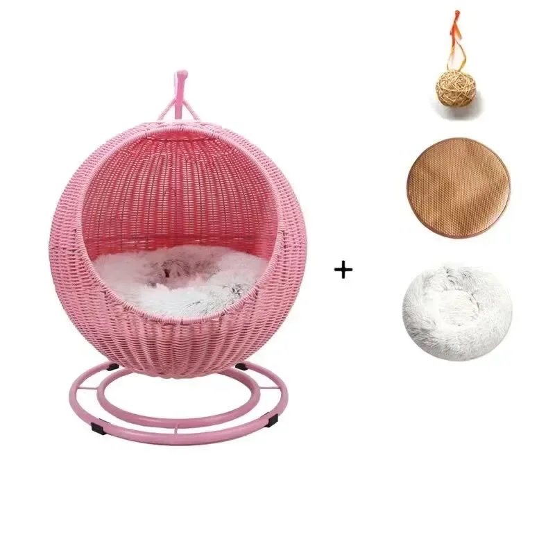 Cat Cradle Rocking Nest Pet Round Ball Hanging Bed Basket with Plush Interior Cushion Mat Hammock for Dogs Cats Puppy Kitty