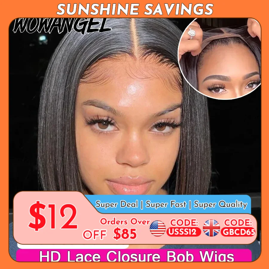 WOWANGEL Straight Bob Wig 5X5 HD Lace Closure Wig Ready To Wear Glueless Wig 250% Bob Wig Lace Front Human Hair Wigs Pre Plucked
